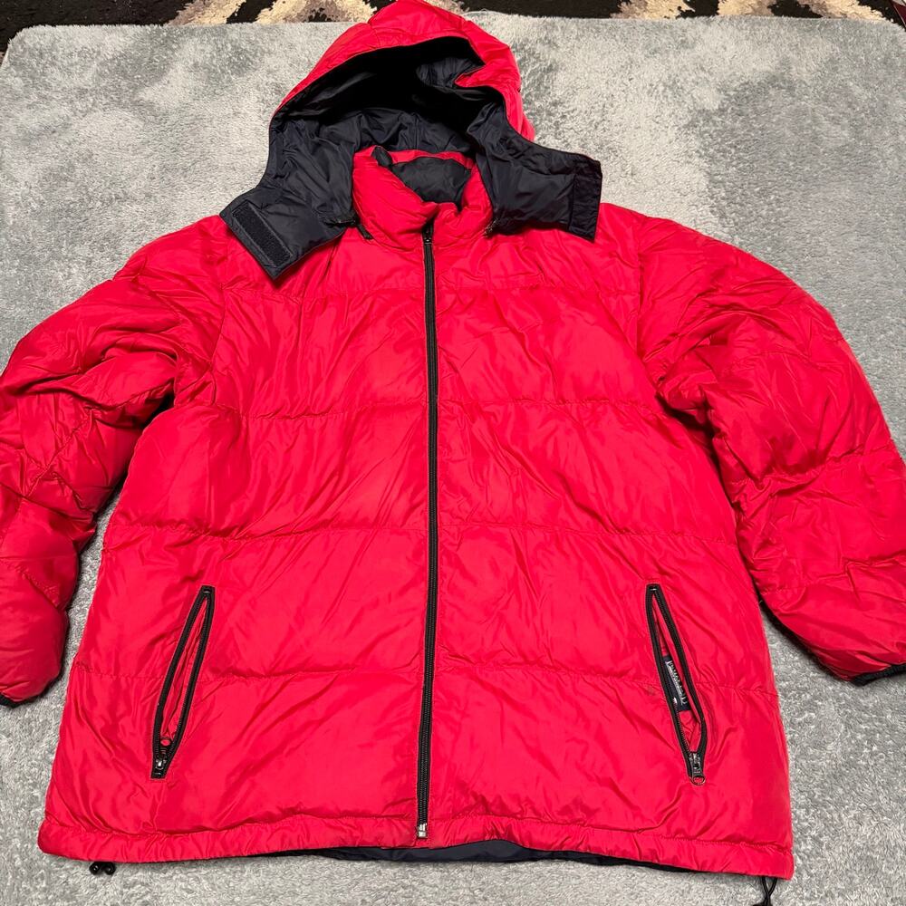 Lands End Reversible Down Puffer Jacket Women XL 18-29 Red Parka Coat Hooded